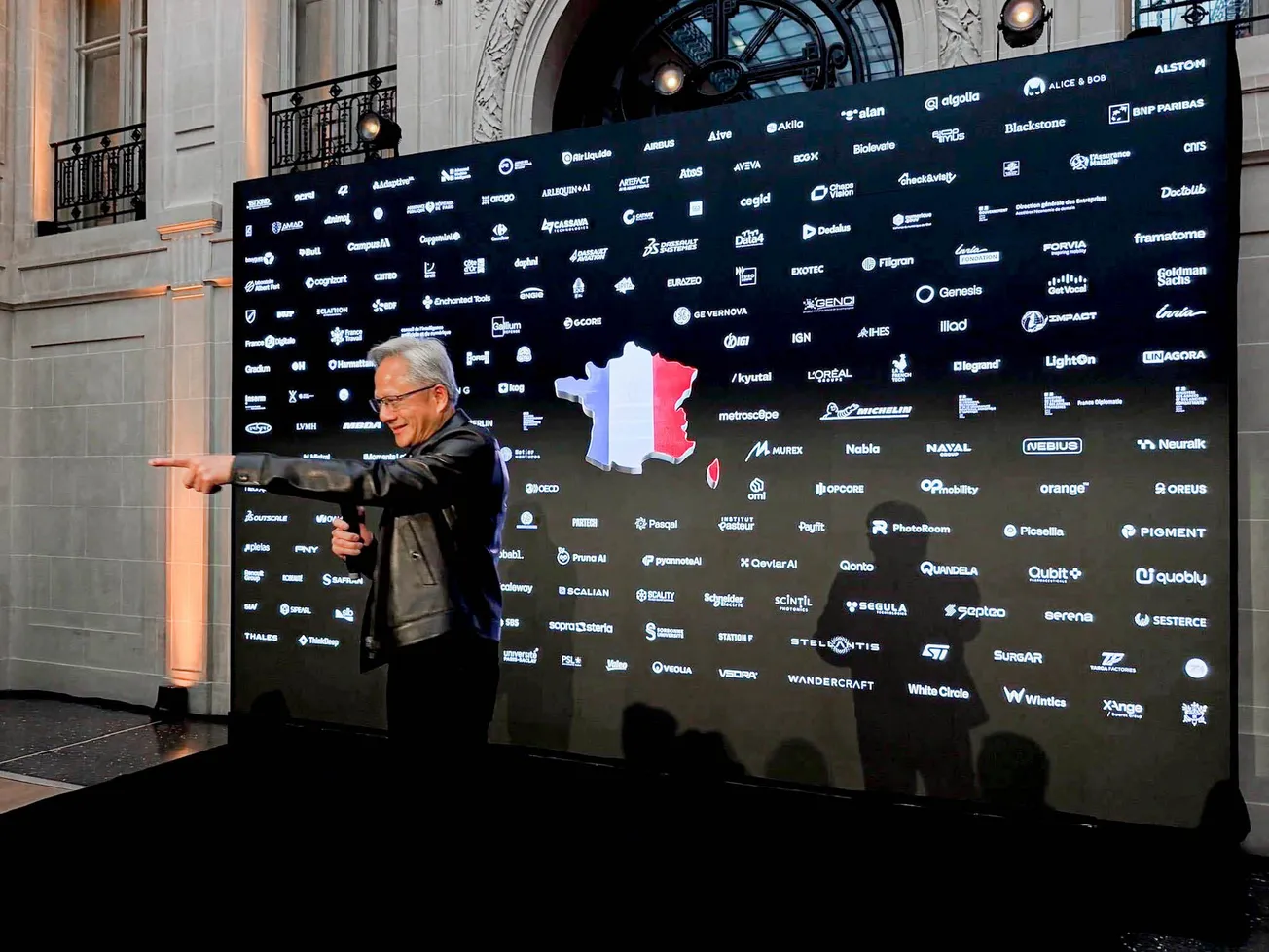 Nvidia CEO Jensen Huang speaking in Paris. Image courtesy of Nvidia. 